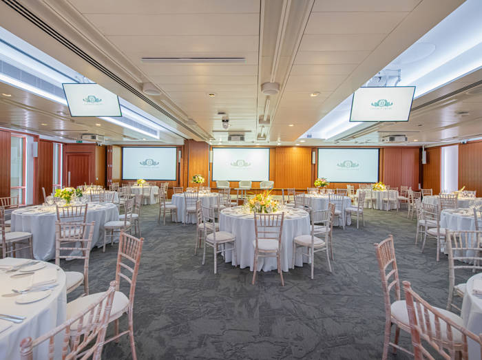 Elegant awards dinner setup at 11 Cavendish Square, with lavish table settings and stylish decor.