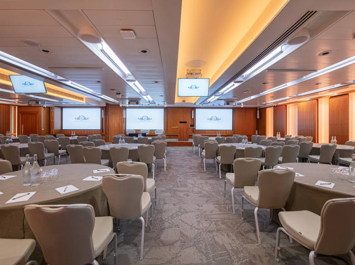 Burdett Room setup for a corporate event at 11 Cavendish Square, featuring a refined and professional layout.