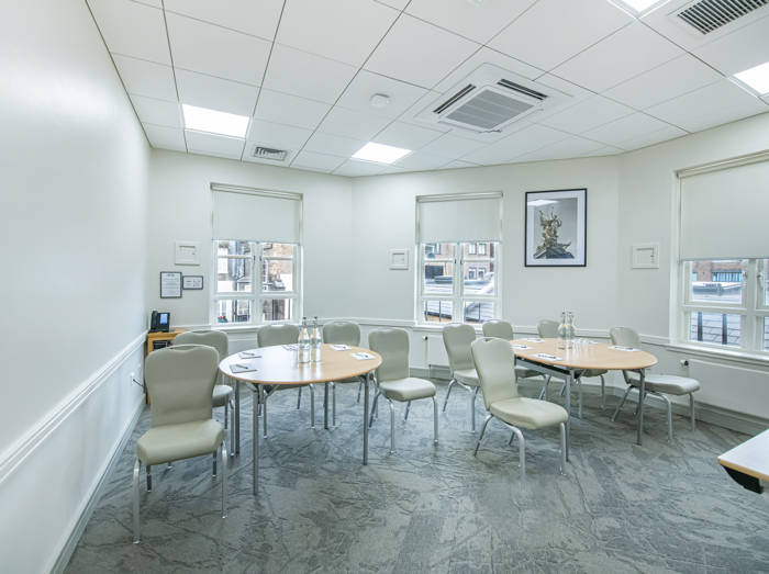 Bright and versatile Marlborough Room at 11 Cavendish Square, ready for a professional event.